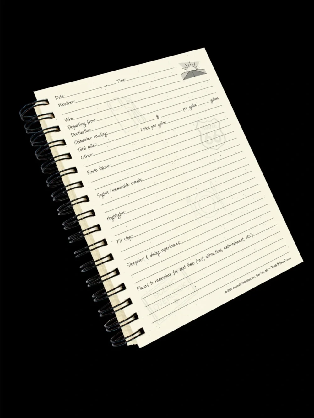 Blue Spiral-Bound Road Trip Journal with Decorative Frame